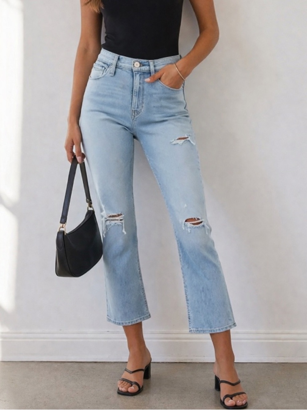 Hudson Holly Cropped‎ Boot-Cut Ripped Jeans Size 28 Minimalist Casual Effortless